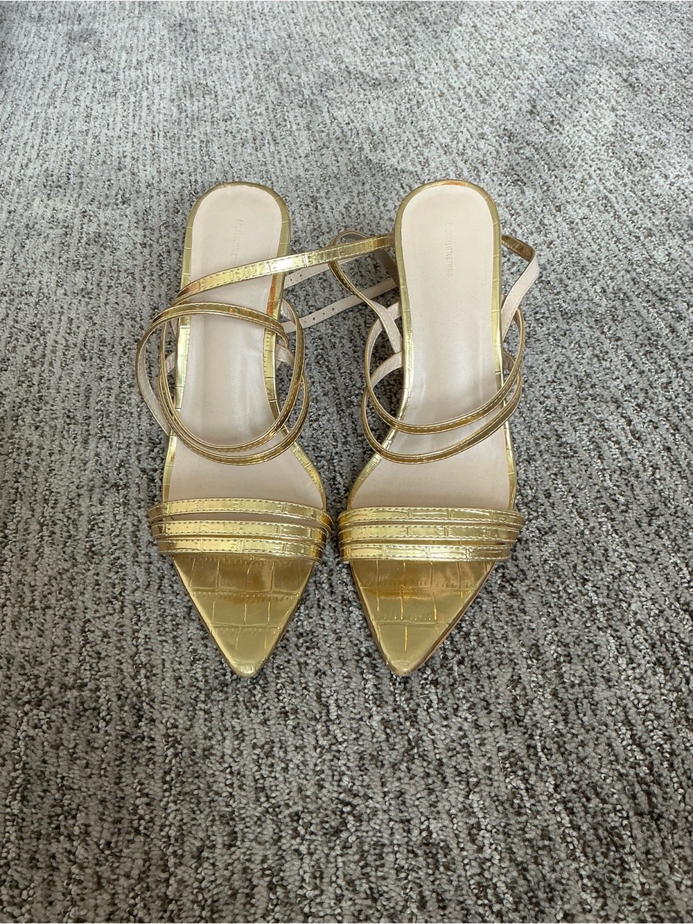 PrettyLittleThing Metallic Gold Pointed Toe Strappy Heels